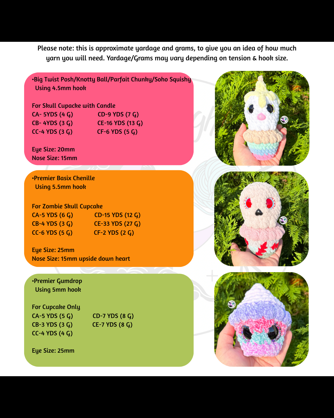 Spoopy NO SEW Cupcakes Crochet Pattern