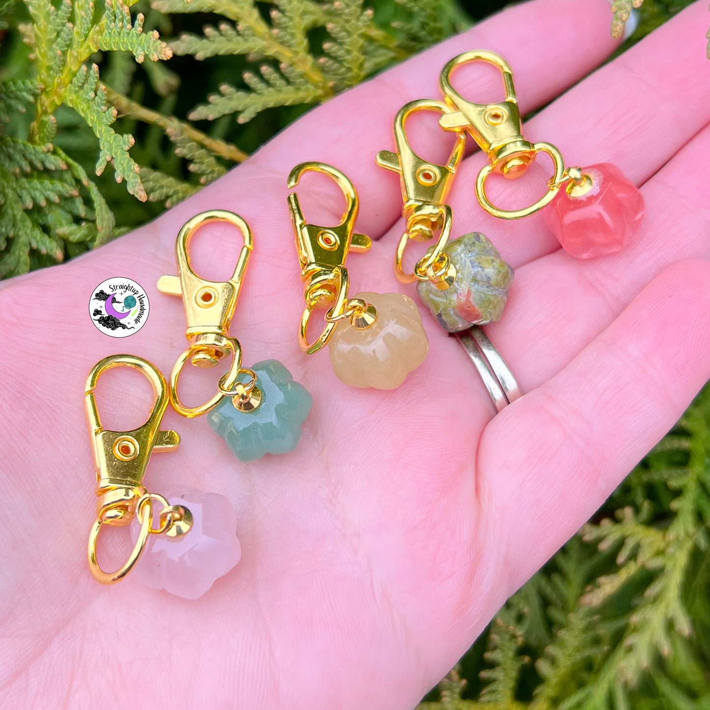 XL Natural Stone Pumpkin Swivel Clasp Stitch Markers/Keychain