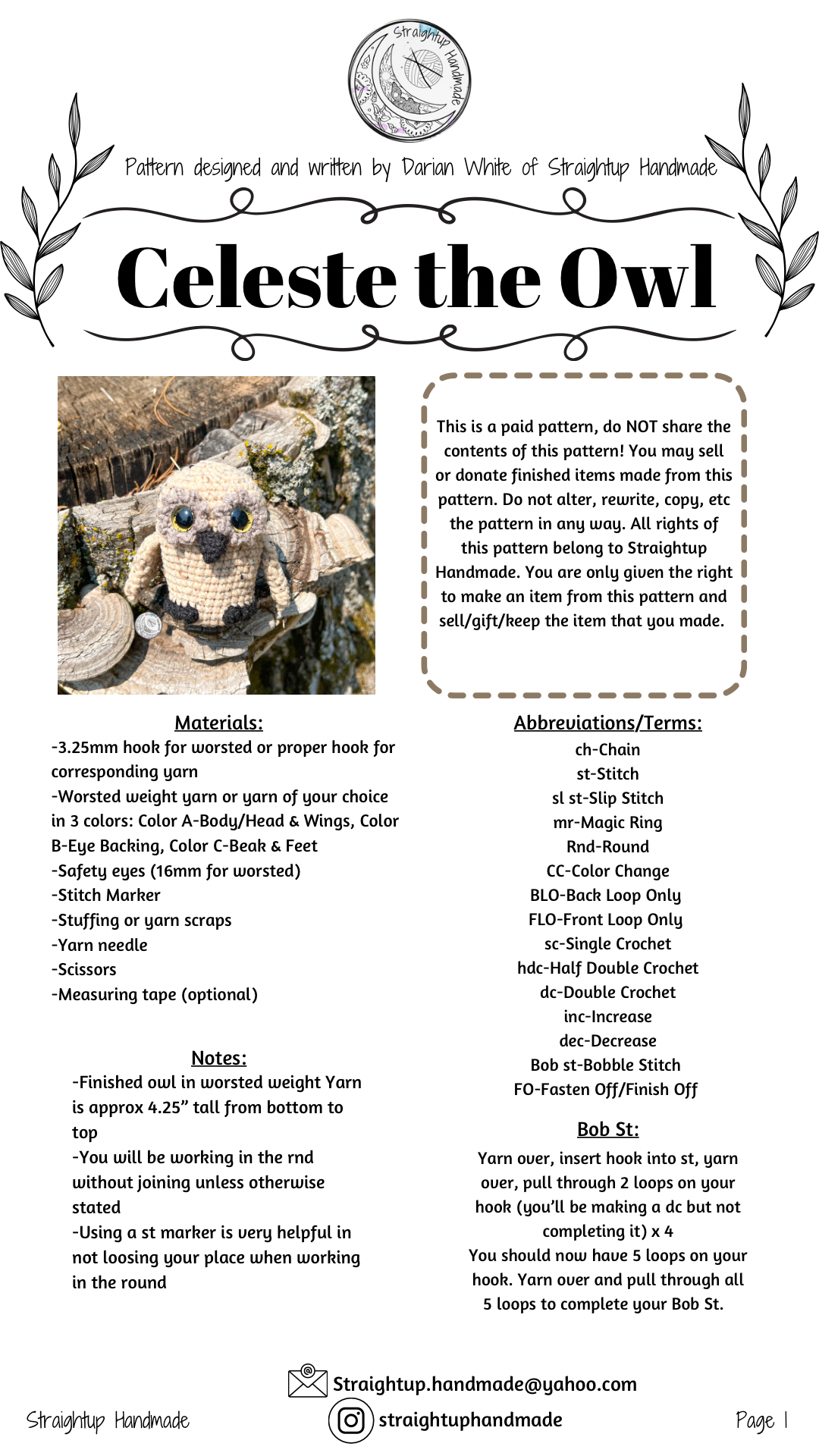 No Sew Celeste the Owl DIGITAL Crochet Pattern