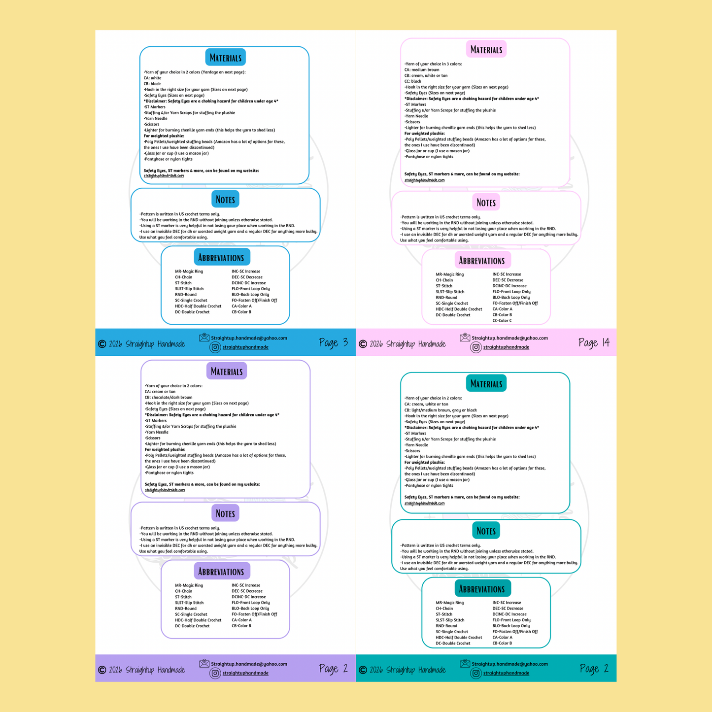 BUNDLE Ferret, Otter, Winter Weasel & Common Weasel LOW SEW Crochet Pattern