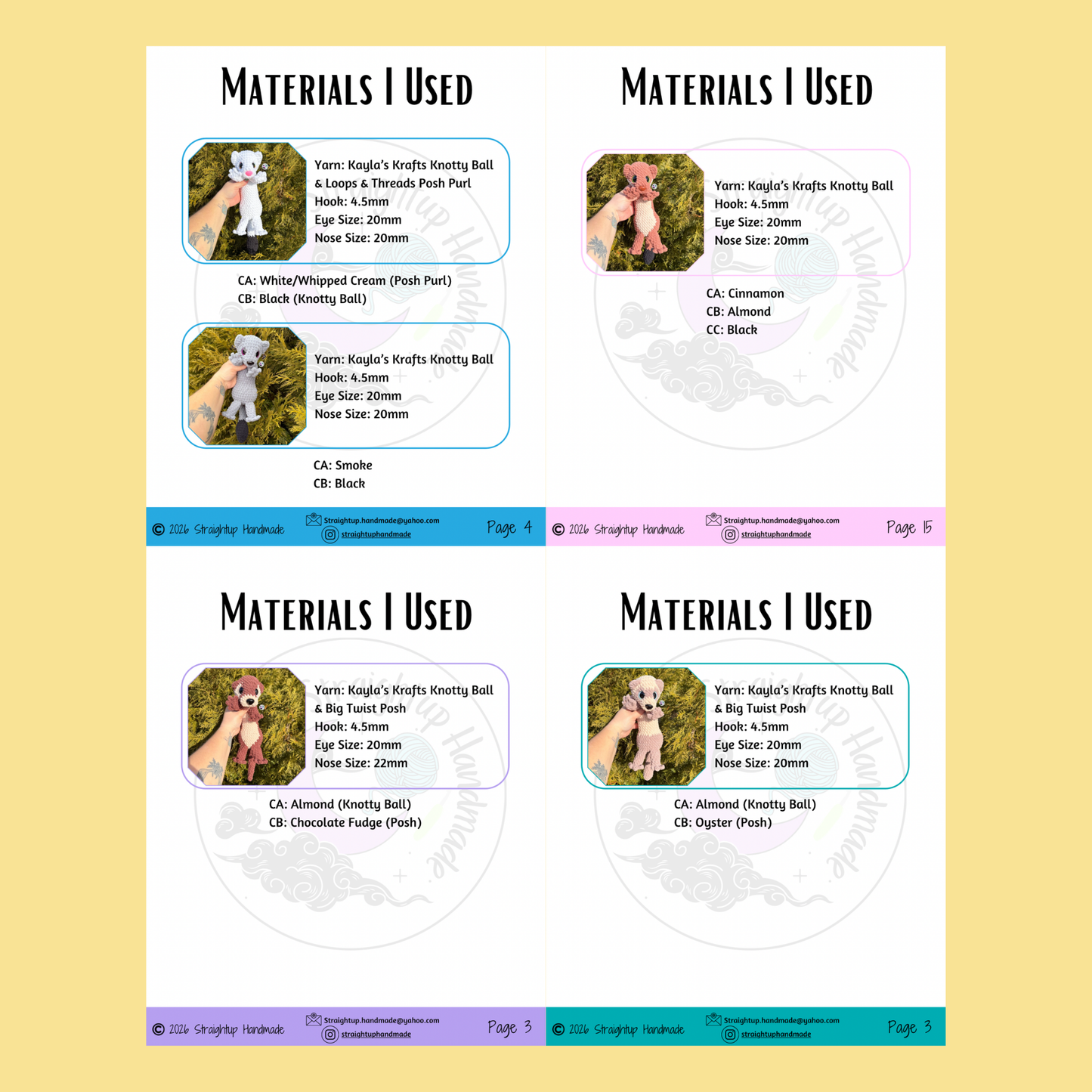 BUNDLE Ferret, Otter, Winter Weasel & Common Weasel LOW SEW Crochet Pattern