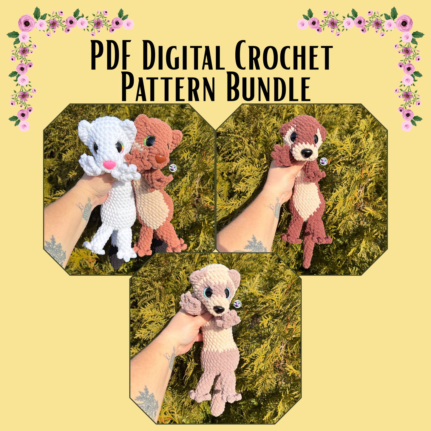 BUNDLE Ferret, Otter, Winter Weasel & Common Weasel LOW SEW Crochet Pattern