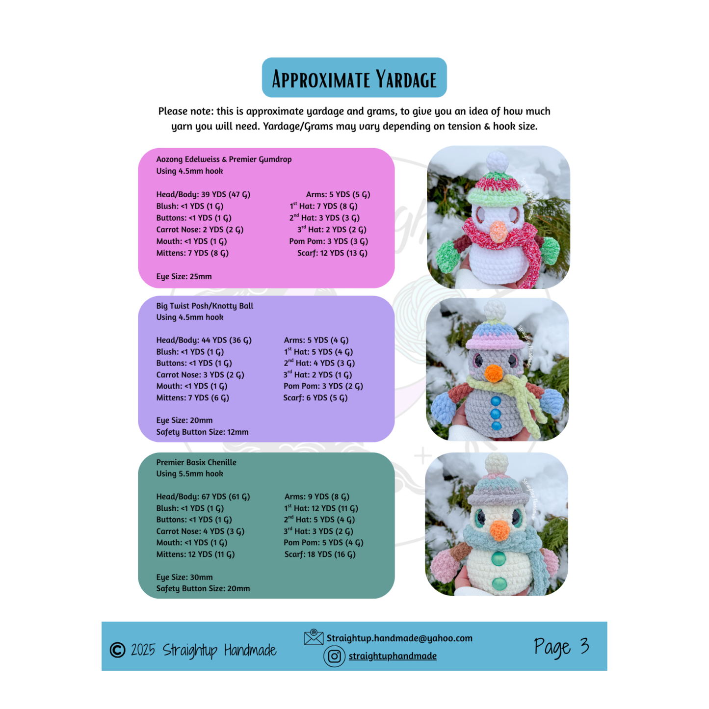 Skye the Snowman LOW SEW Crochet Pattern