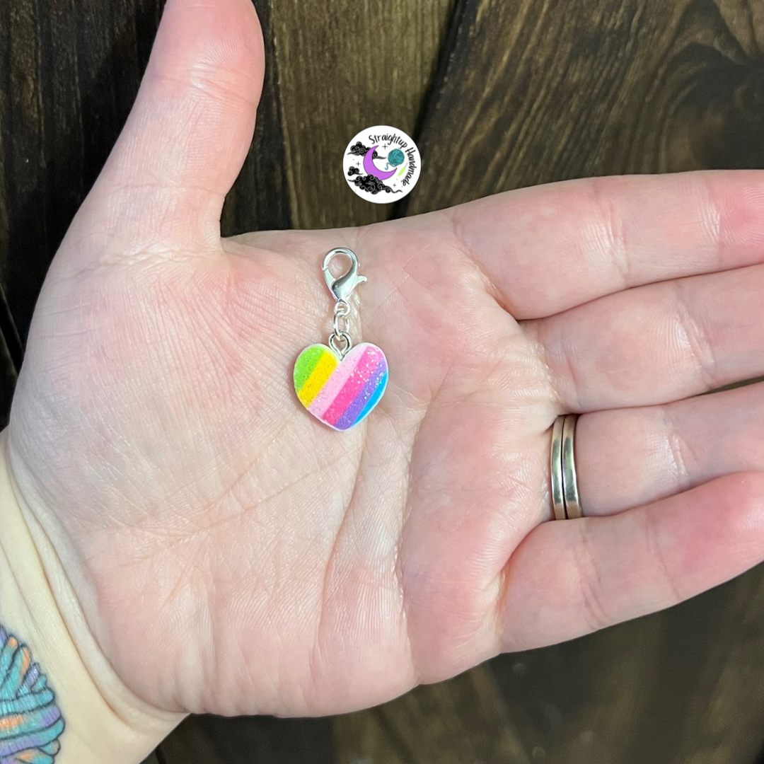 Glitter Rainbow Heart Stitch Markers