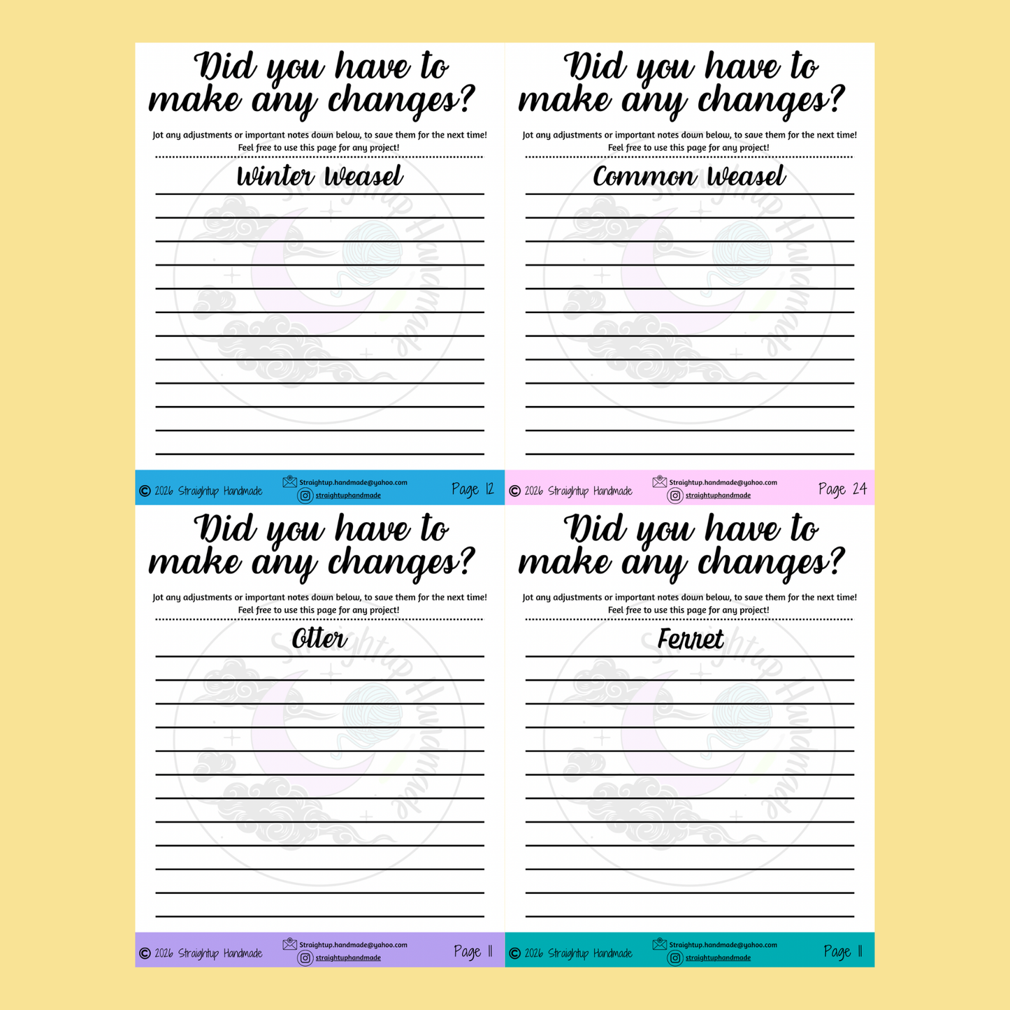 BUNDLE Ferret, Otter, Winter Weasel & Common Weasel LOW SEW Crochet Pattern