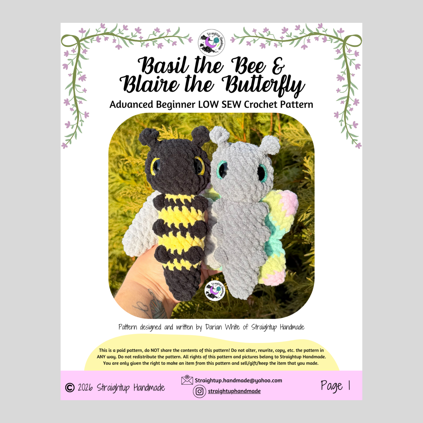 Basil the Bee & Blaire the Butterfly LOW SEW Crochet Pattern