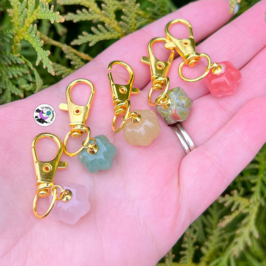 XL Natural Stone Pumpkin Swivel Clasp Stitch Markers/Keychain